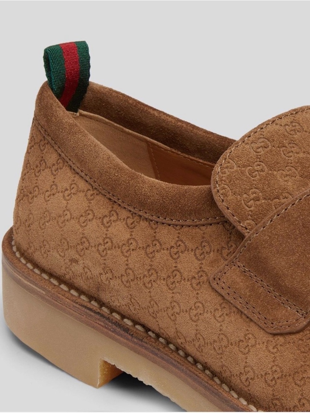 NWT Gucci Brown Suede Monogram Penny Loafers with Web Heel Tab US 8.5 - Picture 4 of 6